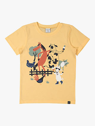 Polarn O. Pyret Kids' GOTS Organic Cotton Farmyard Animals T-Shirt, Impala Yellow