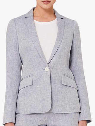 Hobbs Ivana Herringbone Weave Linen Jacket, Pale Blue