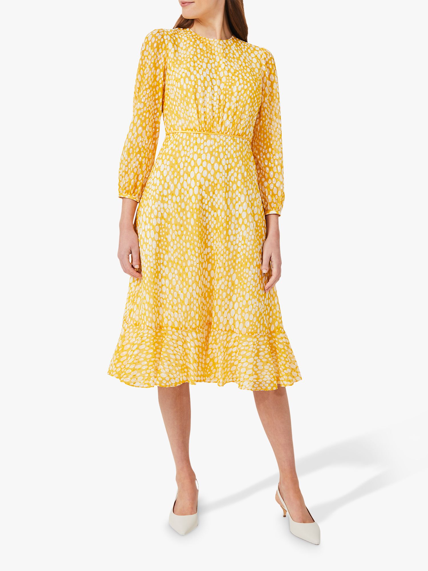 Hobbs Lexi Jacquard Dress, Yellow/Ivory at John Lewis & Partners