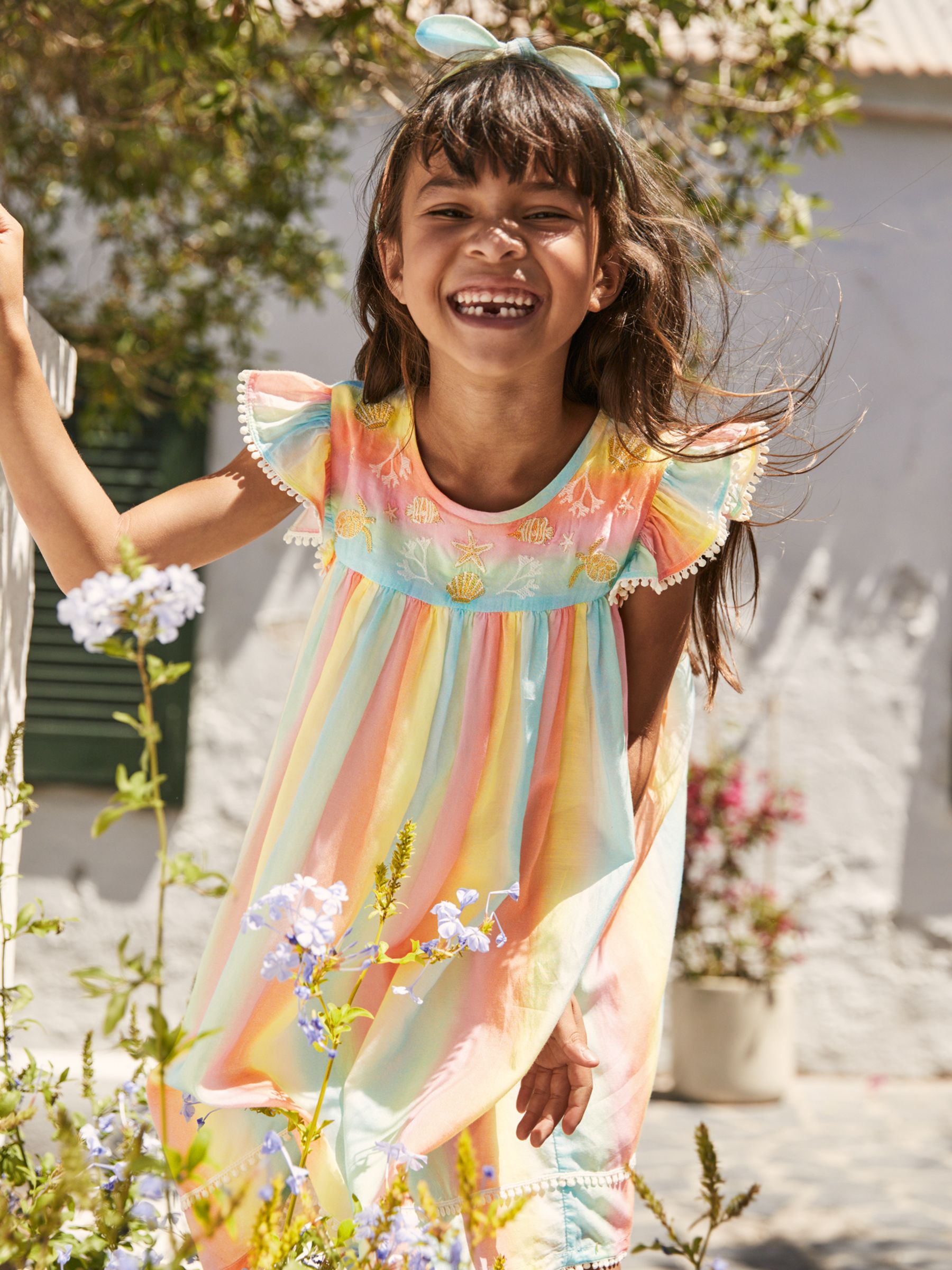 Mini Boden Kids' Ombré Rainbow Dress, Multi