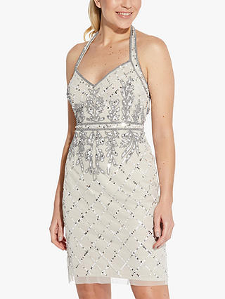 Hailey Logan by Adrianna Papell Sequin Halter Dress, Ivory/Pearl