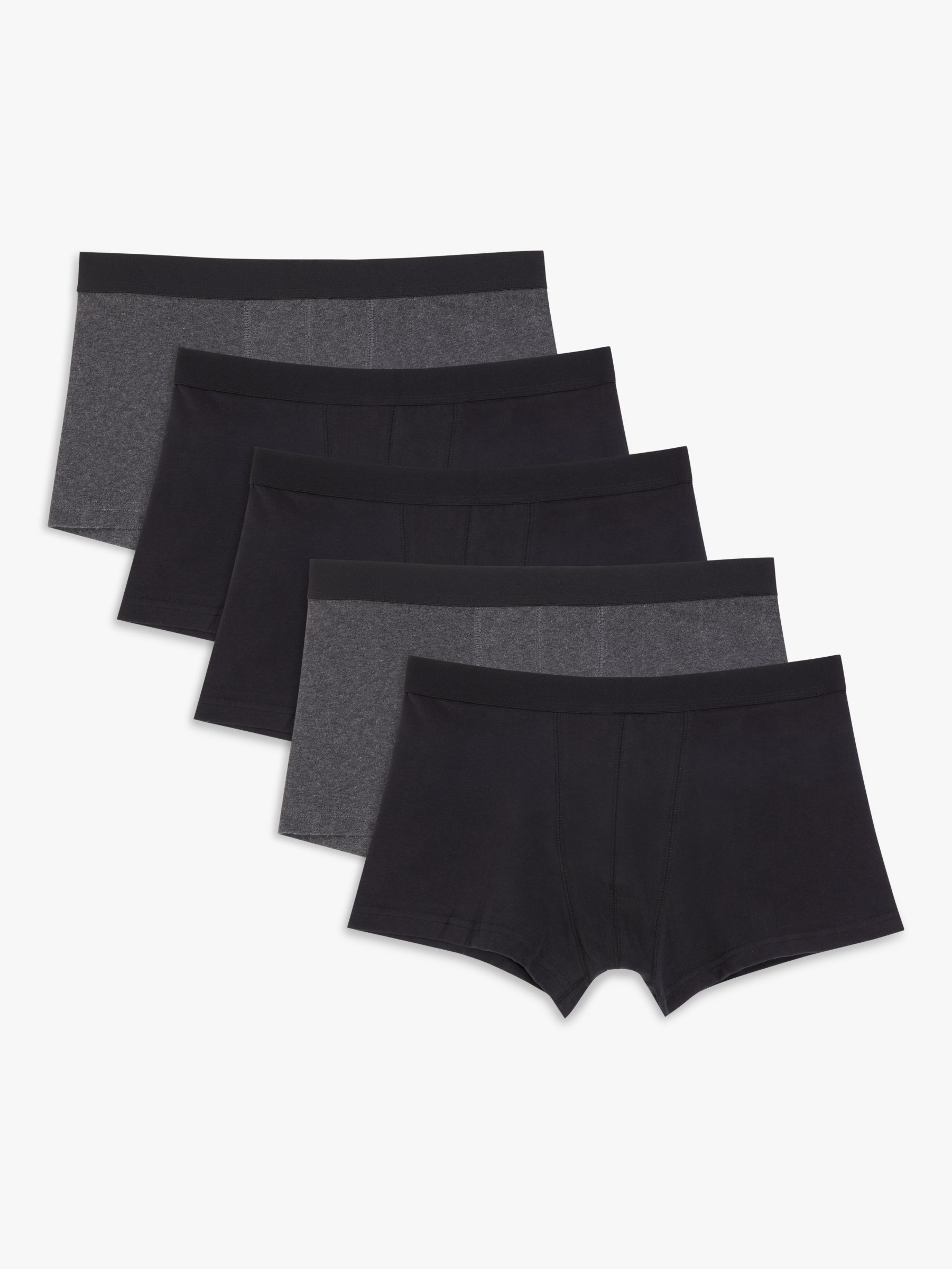John Lewis ANYDAY Cotton Stretch Trunks, Pack of 5, Black/Grey at John ...