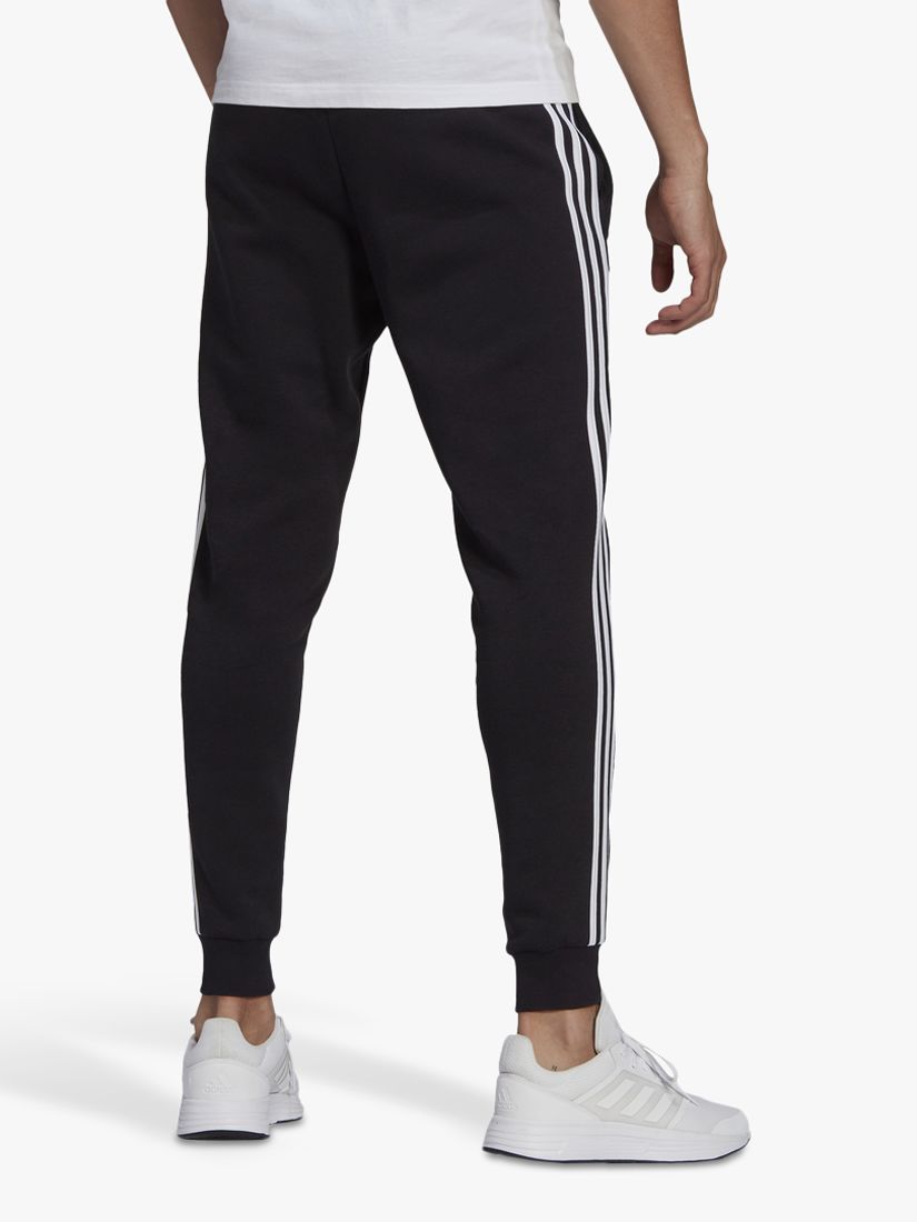 adidas Essentials Fleece Fitted 3-Stripes Joggers, Black/White at John ...