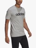 adidas Essentials Embroidered Linear Logo T-Shirt, Medium Grey Heather