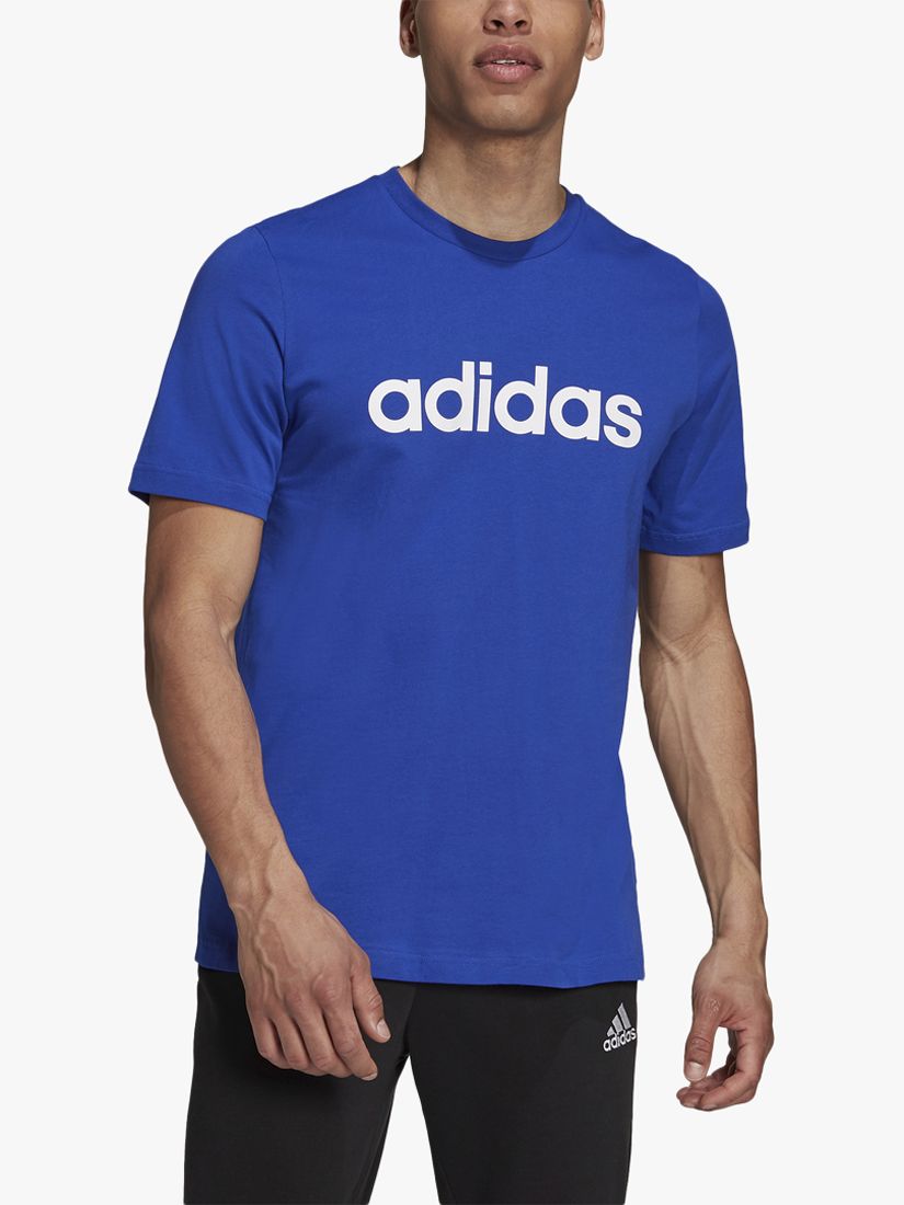 adidas Essentials Embroidered Linear Logo T-Shirt, Bold Blue at John ...