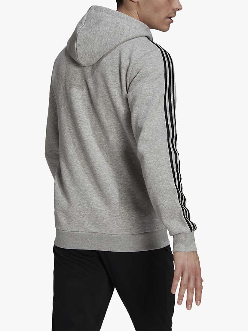 adidas Essentials Fleece 3-Stripes Full-Zip Hoodie, Medium Grey Heather at  John Lewis & Partners