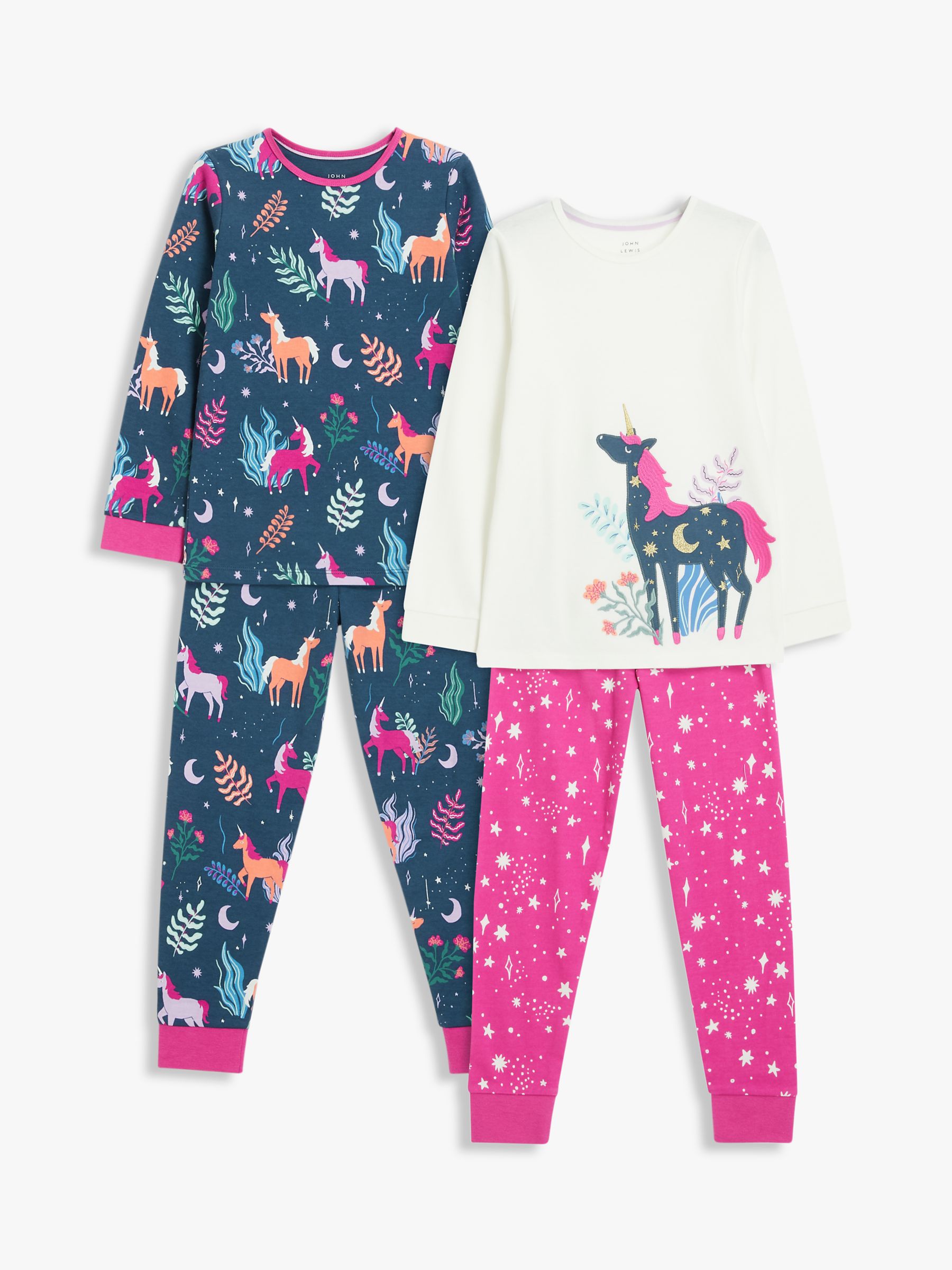 John Lewis Kids' Unicorn Print Pyjamas, Pack of 2, Multi