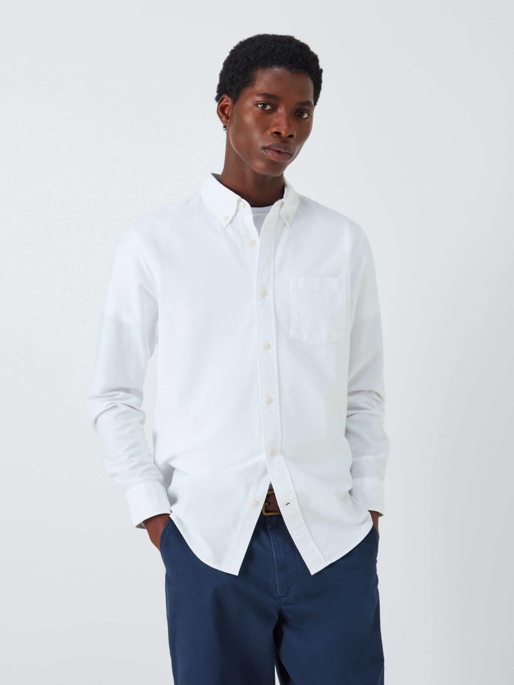 John Lewis Regular Fit Stripe Trim Oxford Shirt, White, S