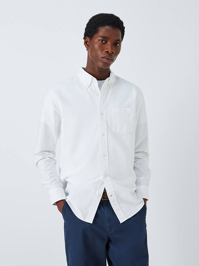 John Lewis Regular Fit Stripe Trim Oxford Shirt, White at John Lewis ...