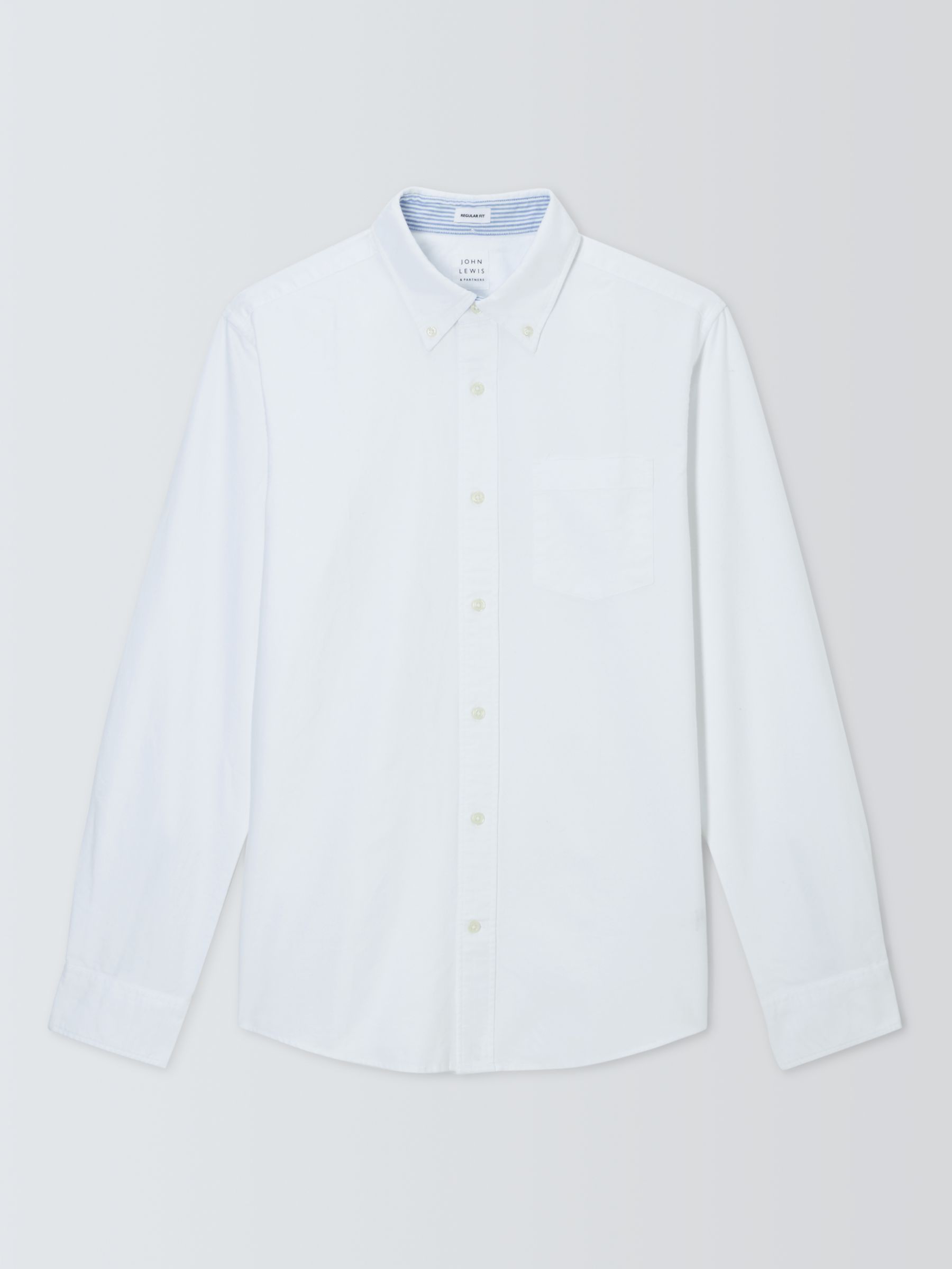 John Lewis Regular Fit Stripe Trim Oxford Shirt, White at John Lewis ...
