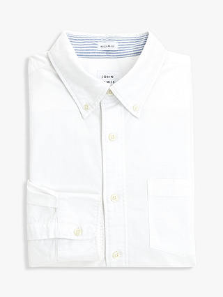 John Lewis Regular Fit Stripe Trim Oxford Shirt, White