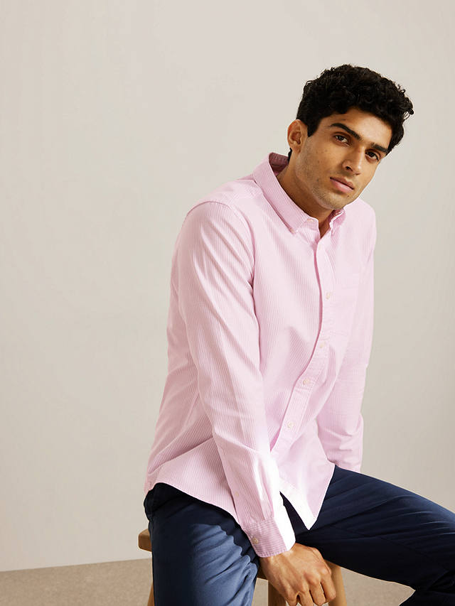 John Lewis Regular Fit Stripe Oxford Shirt, Pink