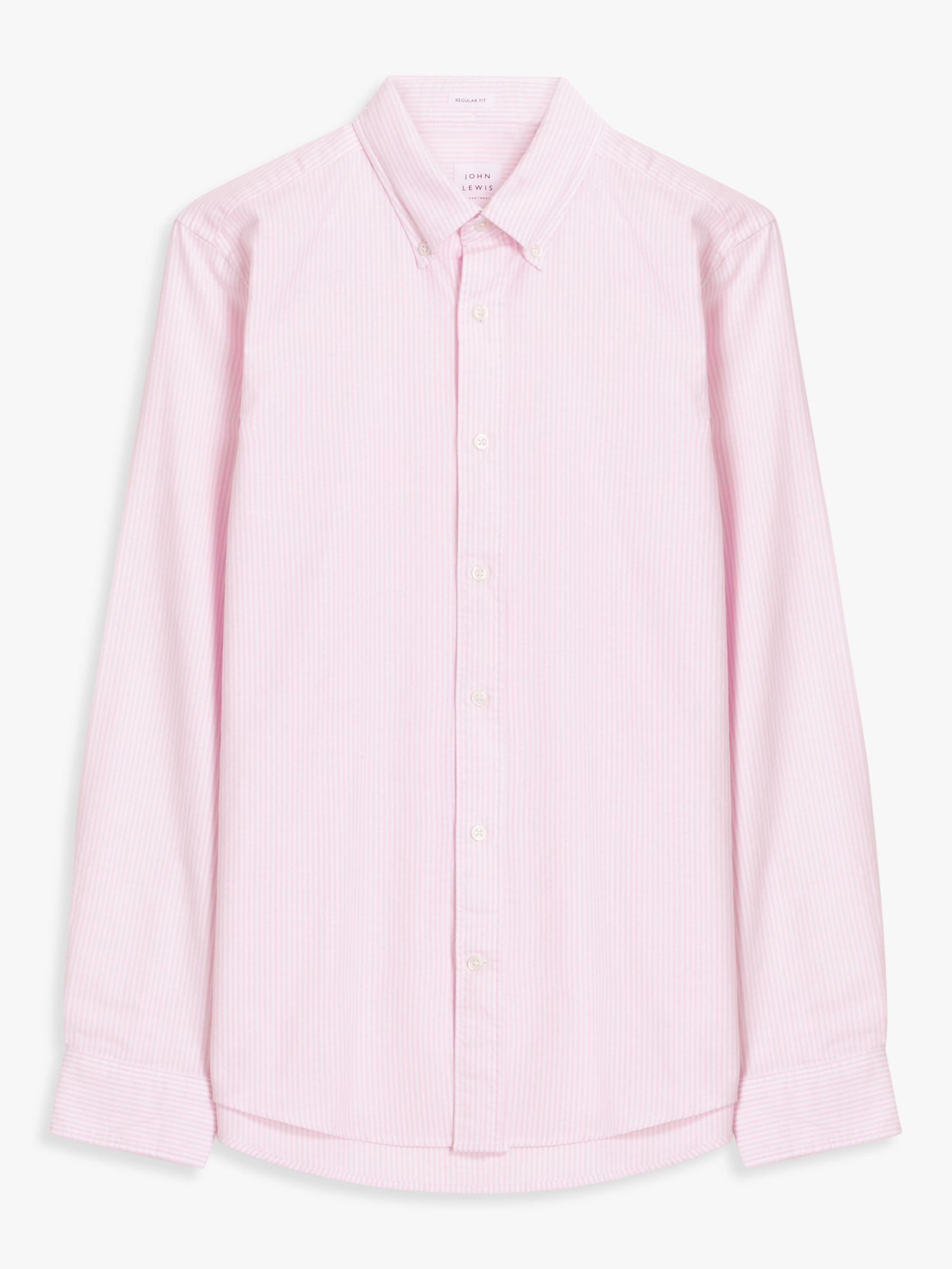 John Lewis Regular Fit Stripe Oxford Shirt, Pink, S