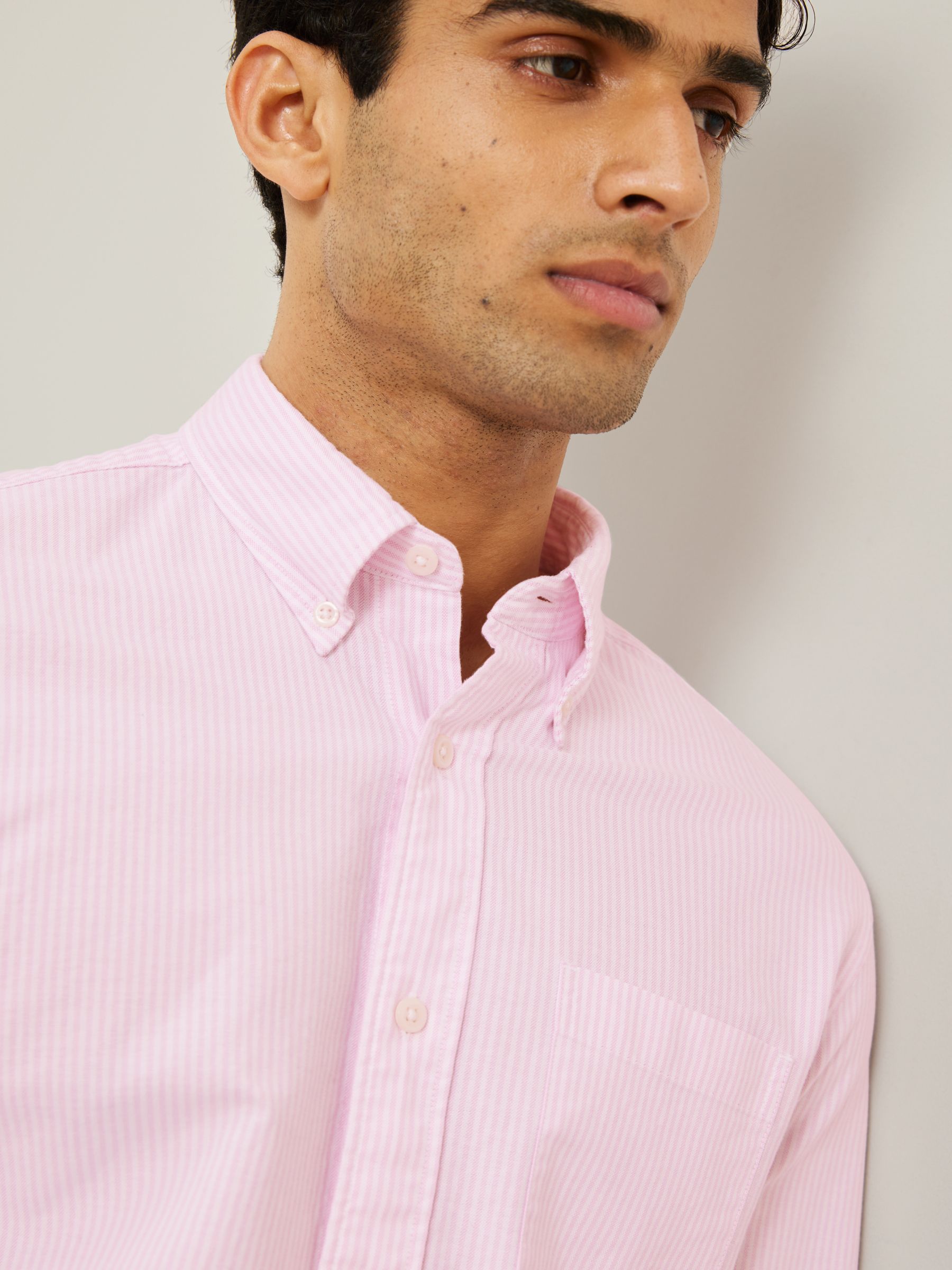 John Lewis Regular Fit Stripe Oxford Shirt, Pink, S
