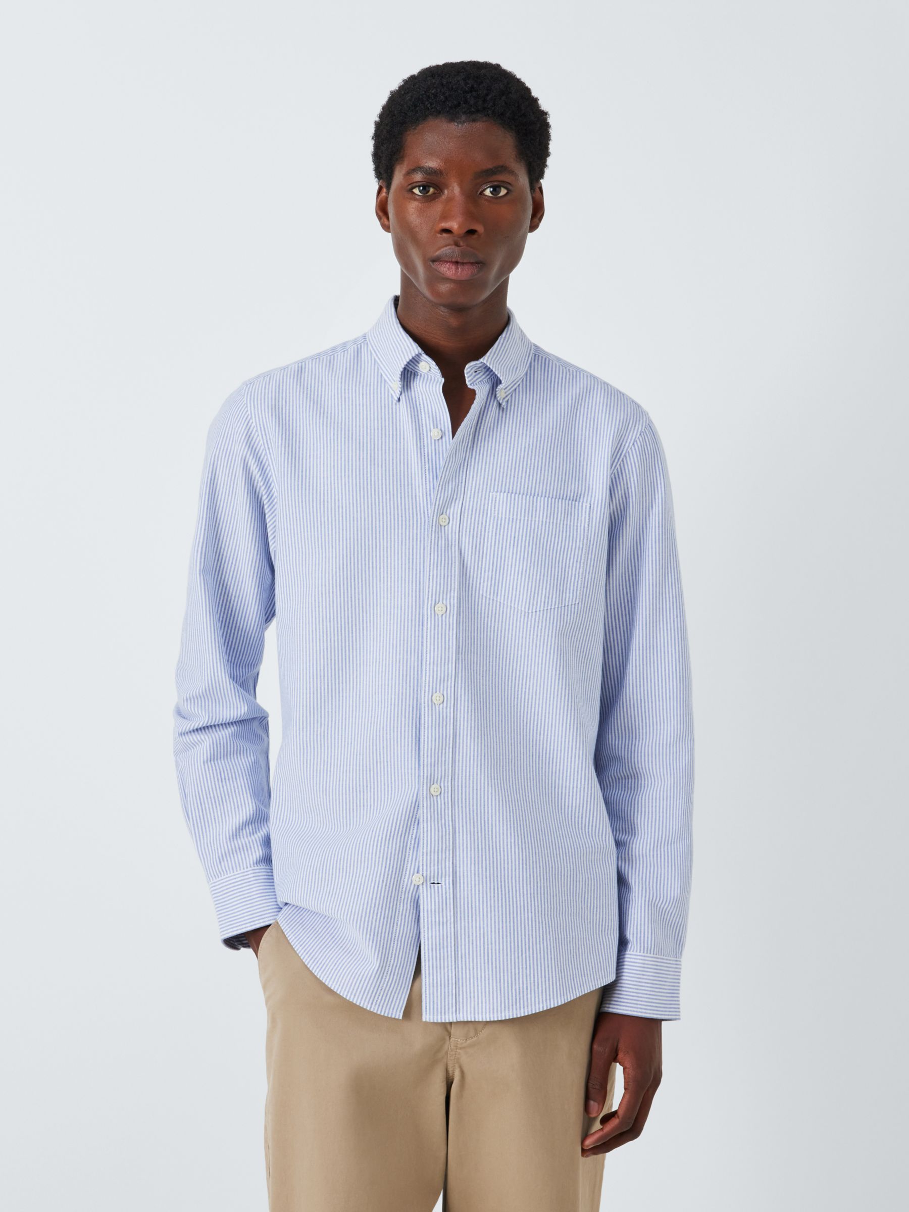John Lewis Regular Fit Stripe Oxford Shirt, Blue at John Lewis & Partners
