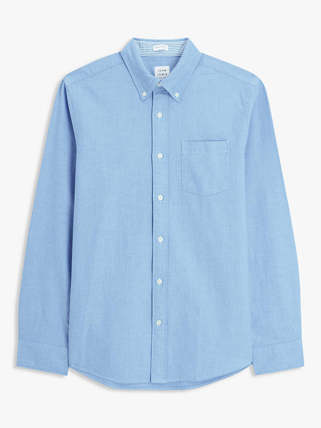 John Lewis Regular Fit Stripe Trim Oxford Shirt, Blue
