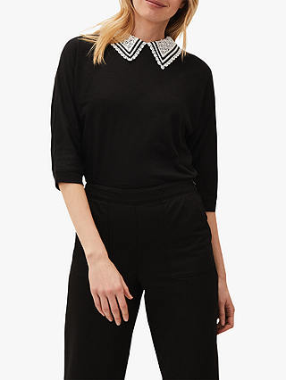 Phase Eight Ava Lace Collar Top, Black