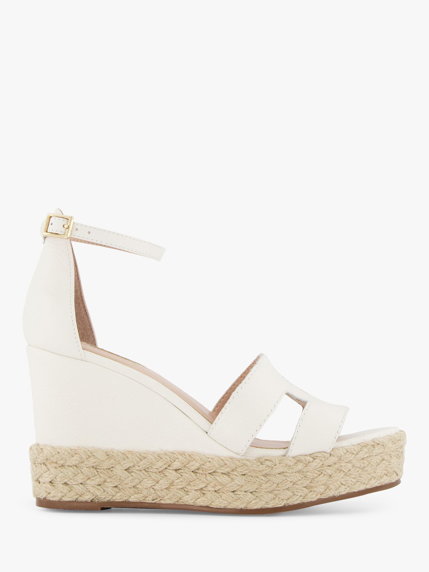 Dune Koupe Leather Espadrille Wedge Sandals, White at John Lewis & Partners