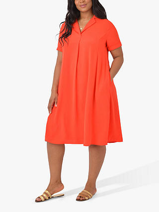 Live Unlimited Curve Side Pocket Relaxed Shirt Dress, Bright Red
