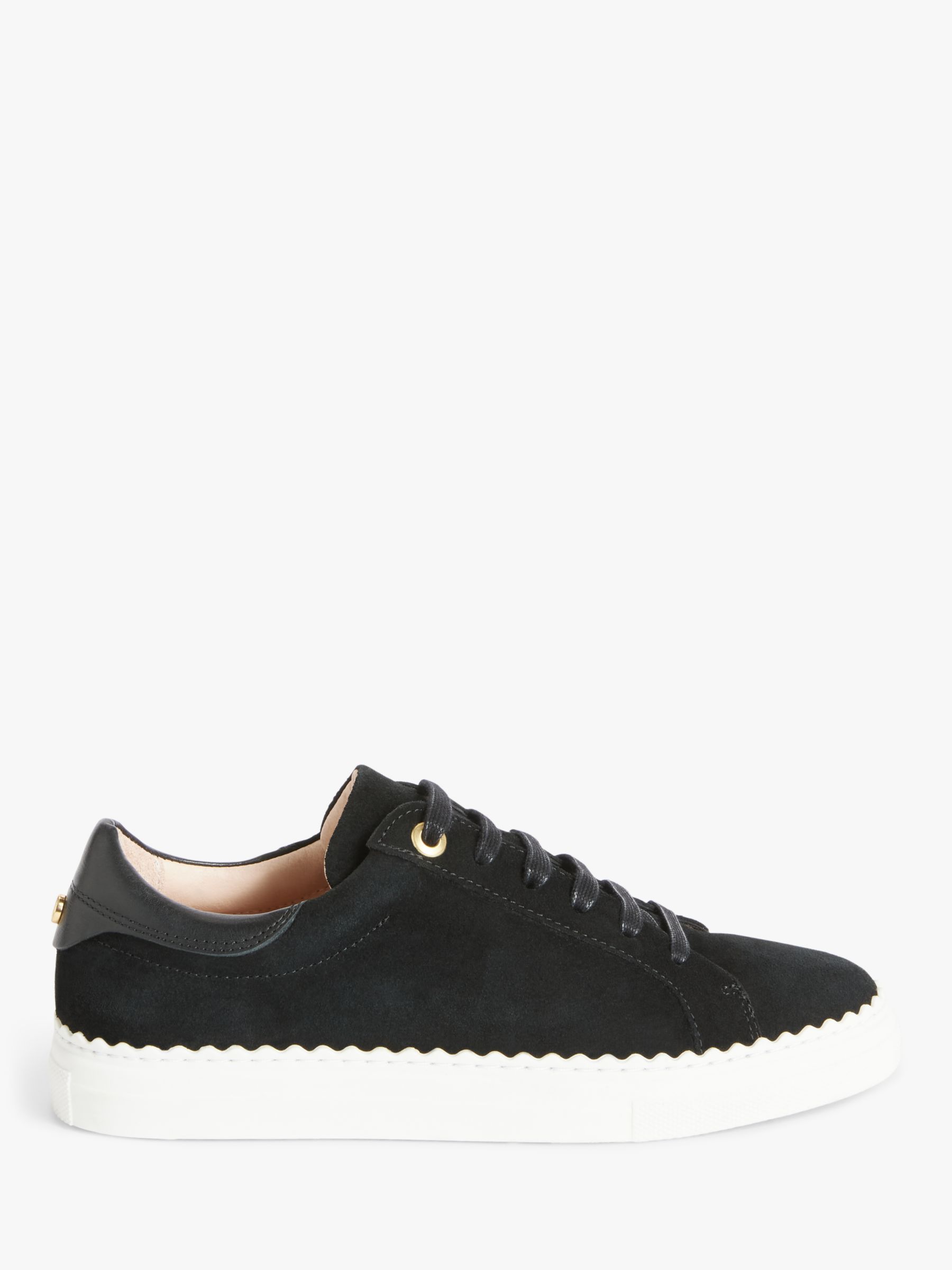 John Lewis Fiona Scalloped Detail Suede Trainers, Black, 3