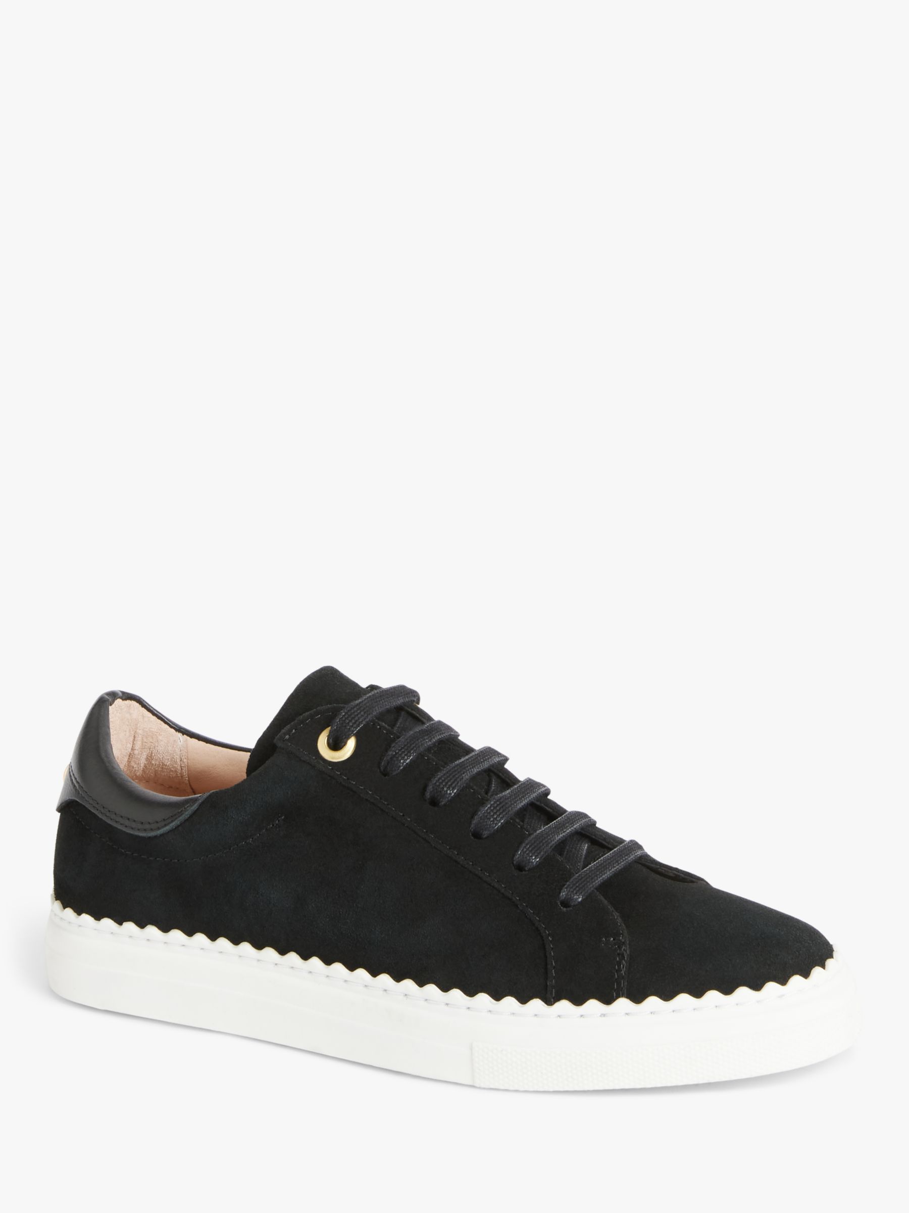 John Lewis Fiona Scalloped Detail Suede Trainers, Black, 3