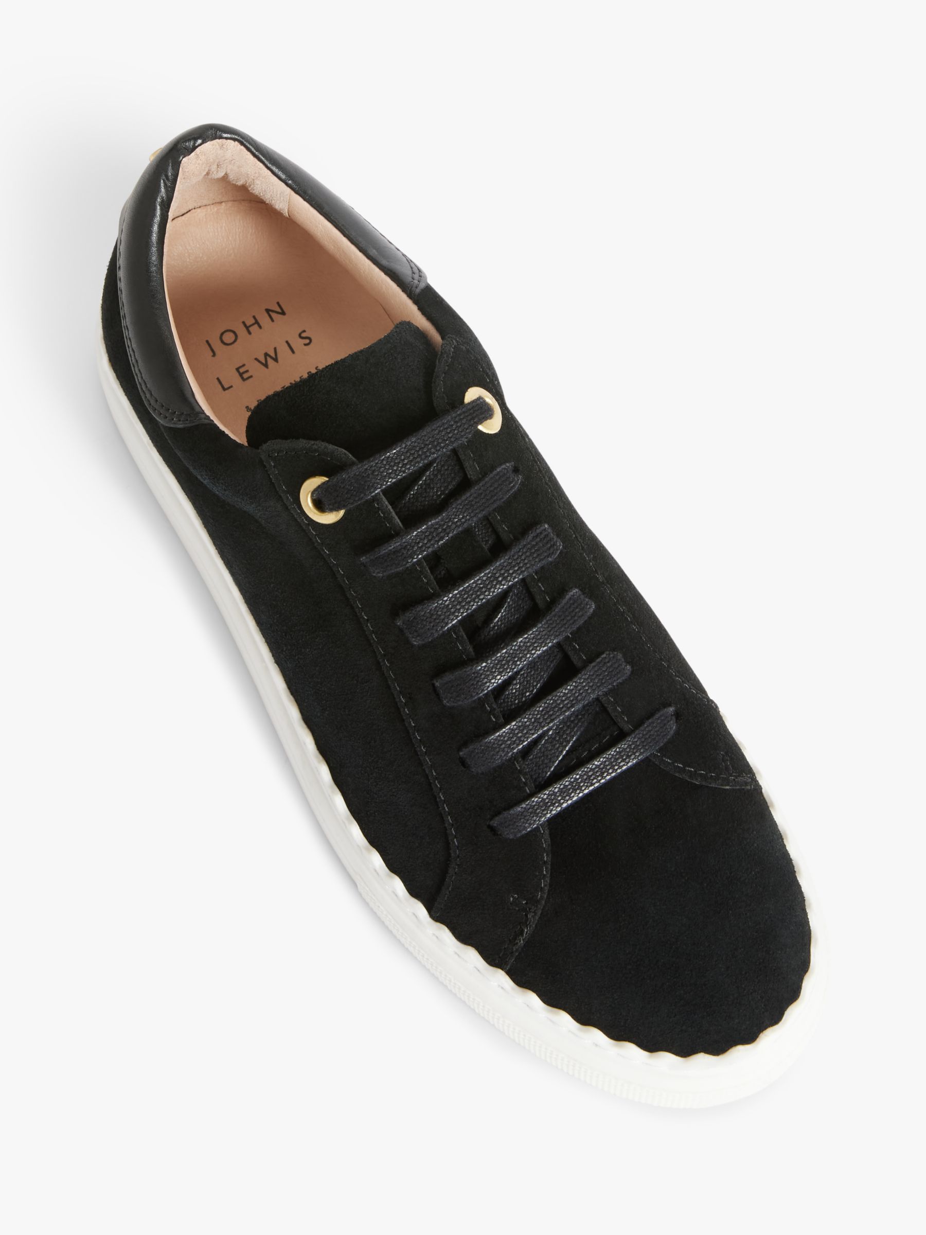 John Lewis Fiona Scalloped Detail Suede Trainers, Black at John Lewis ...