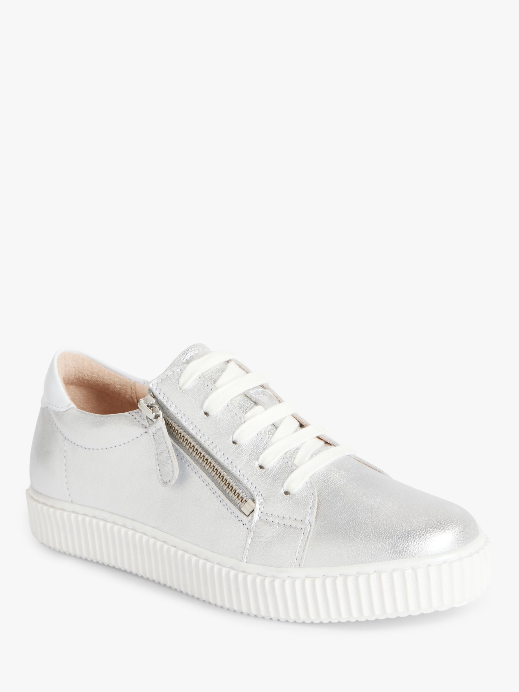 John Lewis Edison Leather Trainers, Silver at John Lewis & Partners