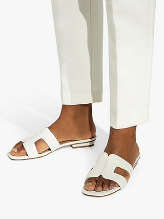 Dune Loupe Flat Slider Sandals, White Leather