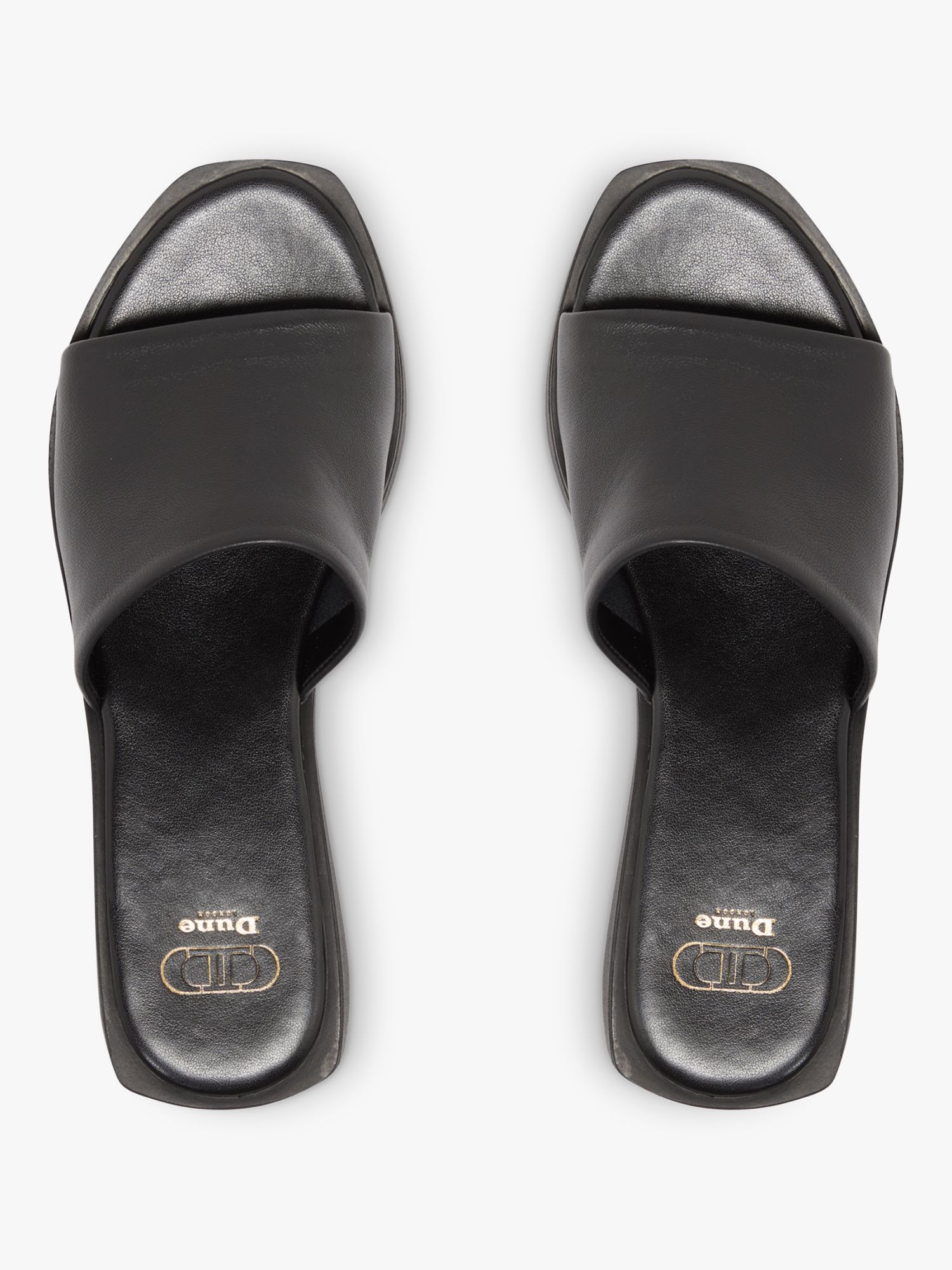 Dune Kadas Leather Flatform Sliders, Black at John Lewis & Partners