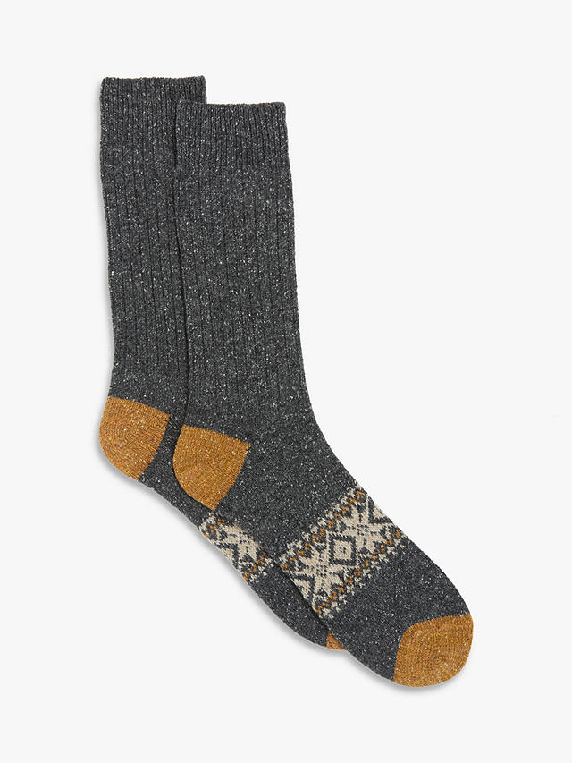 johnlewis.com | John Lewis & Partners Wool and Silk Blend Fair Isle Boot Socks, Charcoal