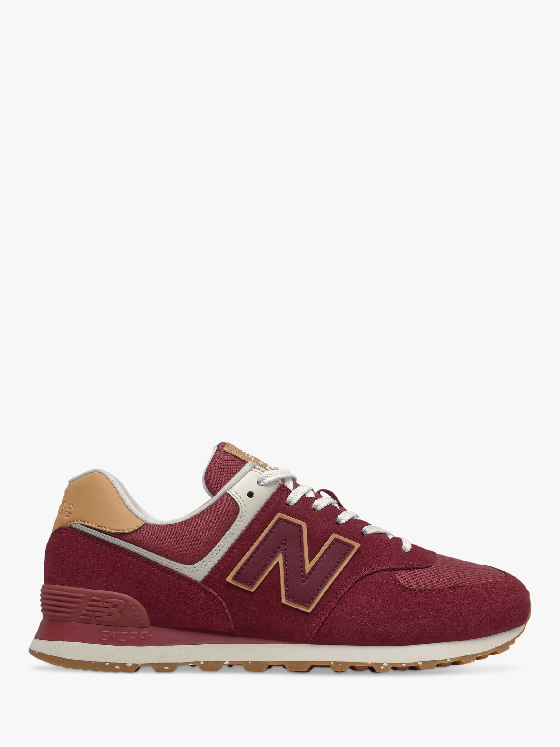 New Balance 574 Suede Trainers, Burgundy at John Lewis & Partners