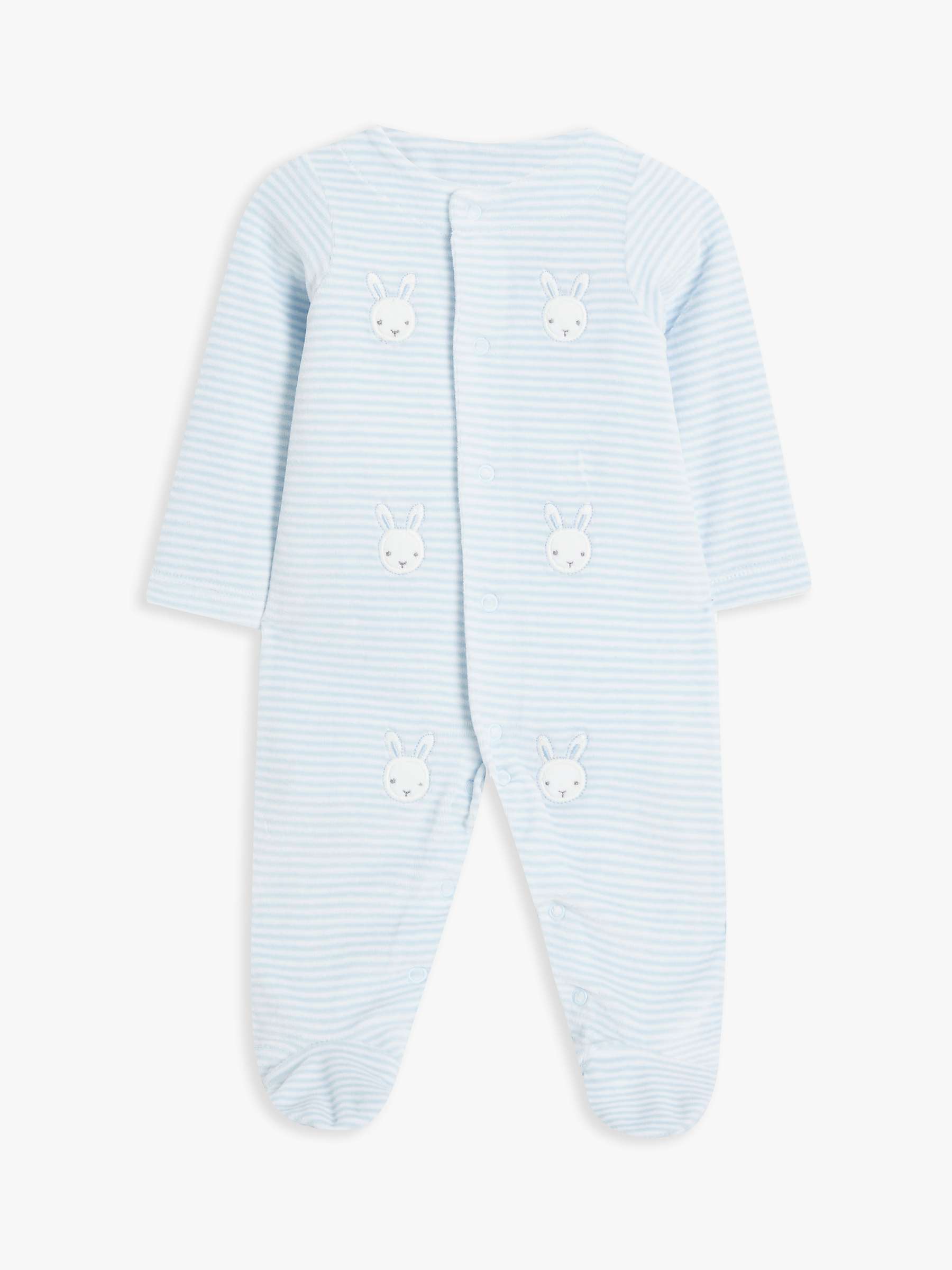 Buy John Lewis Baby Bunny Stripe Velour Sleepsuit, Blue Online at johnlewis.com