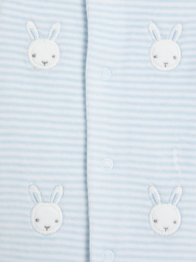 John Lewis Baby Bunny Stripe Velour Sleepsuit, Blue