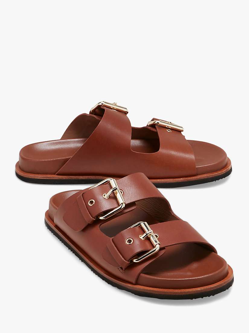 Jigsaw Ivy Leather Footbed Slider Sandals, Tan at John Lewis & Partners