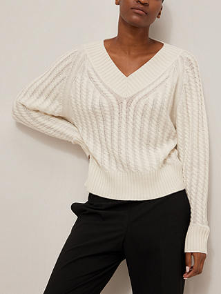 Theory Cable Knit Cashmere Jumper, Ivory