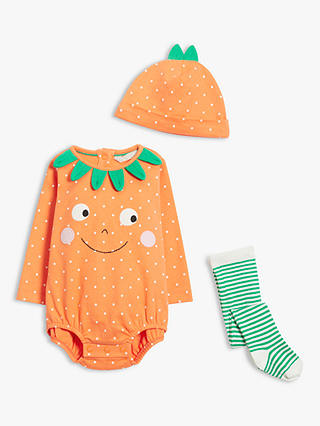 John Lewis Baby Pumpkin Bodysuit, Hat & Tights Set, Orange