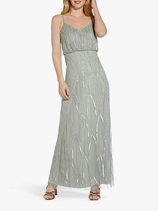 Adrianna Papell Beaded Blouson Waist Maxi Dress, Frosted Sage
