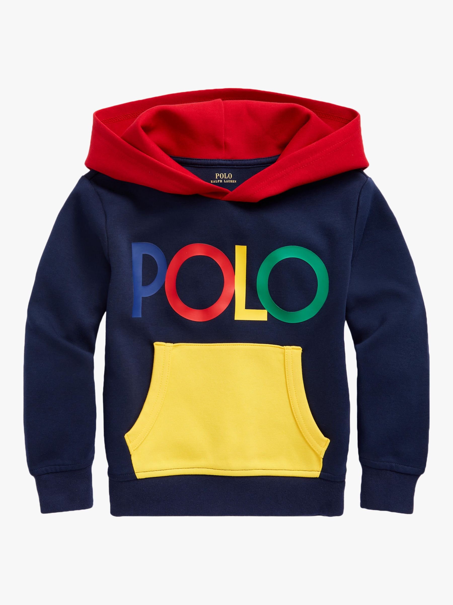Polo Ralph Lauren Kids' Colour Block Logo Hoodie, Navy/Multi