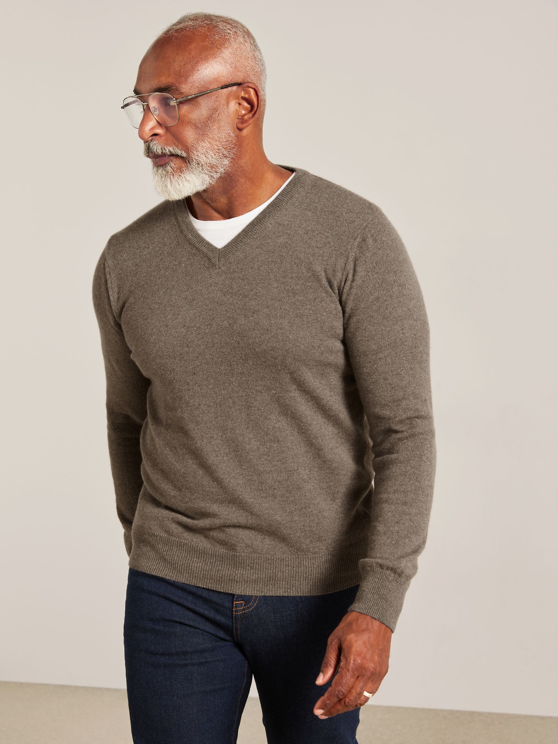 John Lewis Made in Italy Cashmere V-Neck Jumper, Oatmeal at John Lewis ...
