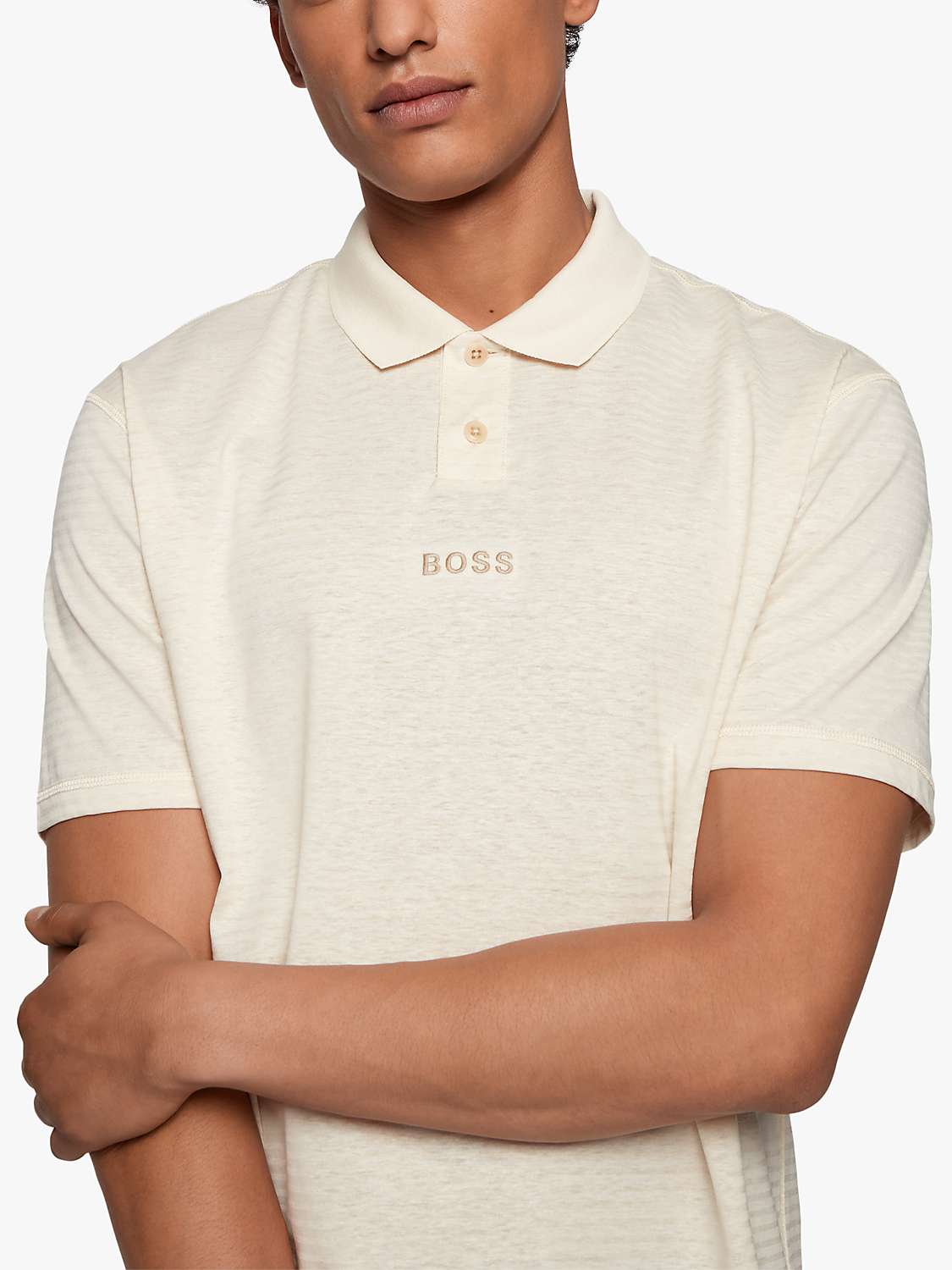 Buy BOSS Pseed Cotton Hemp Short Sleeve Polo Shirt, Light Beige Online at johnlewis.com