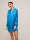 John Lewis & Partners Piped Silk Nightshirt, Electric Blue