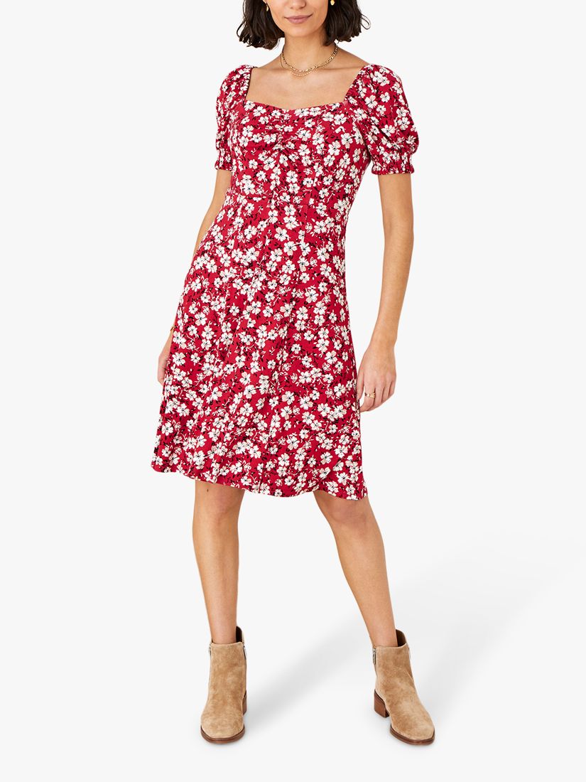 Monsoon Everly Floral Print Jersey Dress, Red