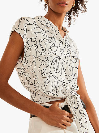 Mint Velvet Jane Longline Abstract Shirt, Ivory