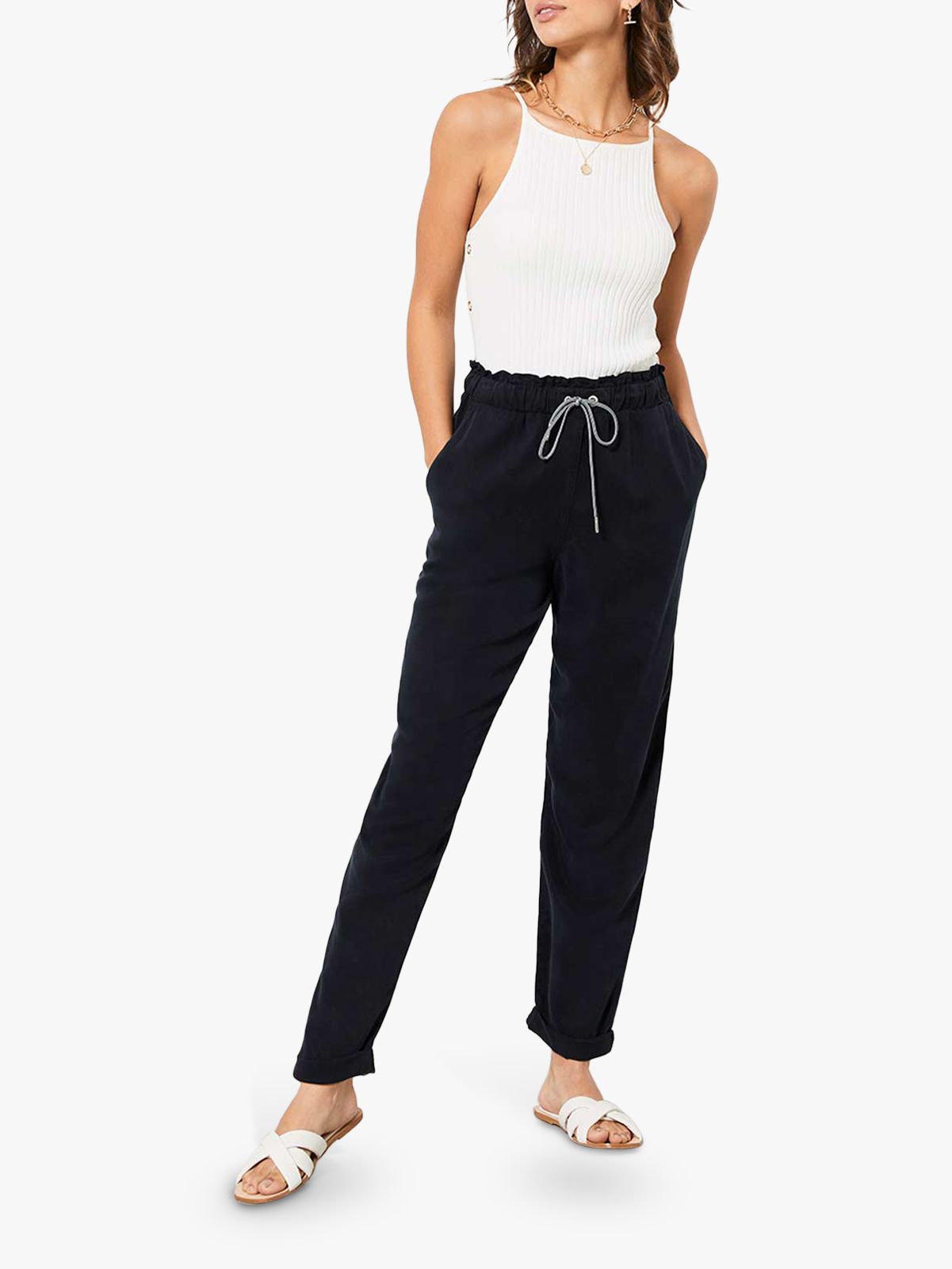 Mint Velvet Drawstring Tapered Trousers, Navy at John Lewis & Partners