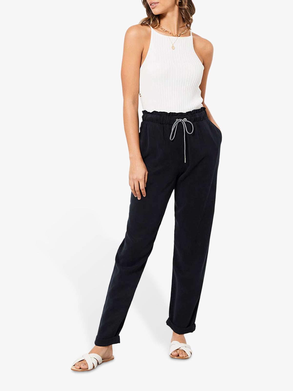 Mint Velvet Drawstring Tapered Trousers, Navy at John Lewis & Partners