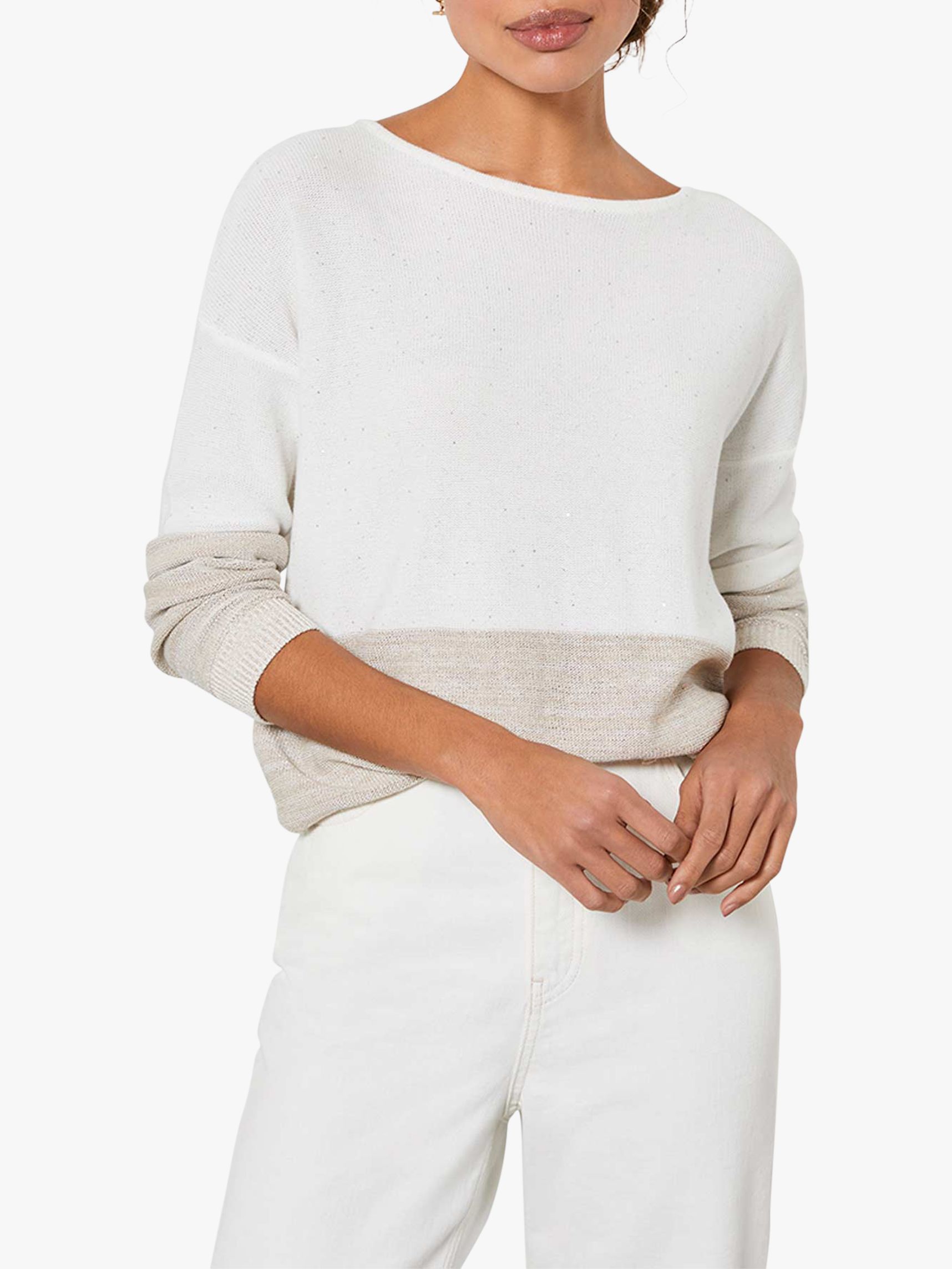 Mint Velvet Colour Block Jumper, White/Beige