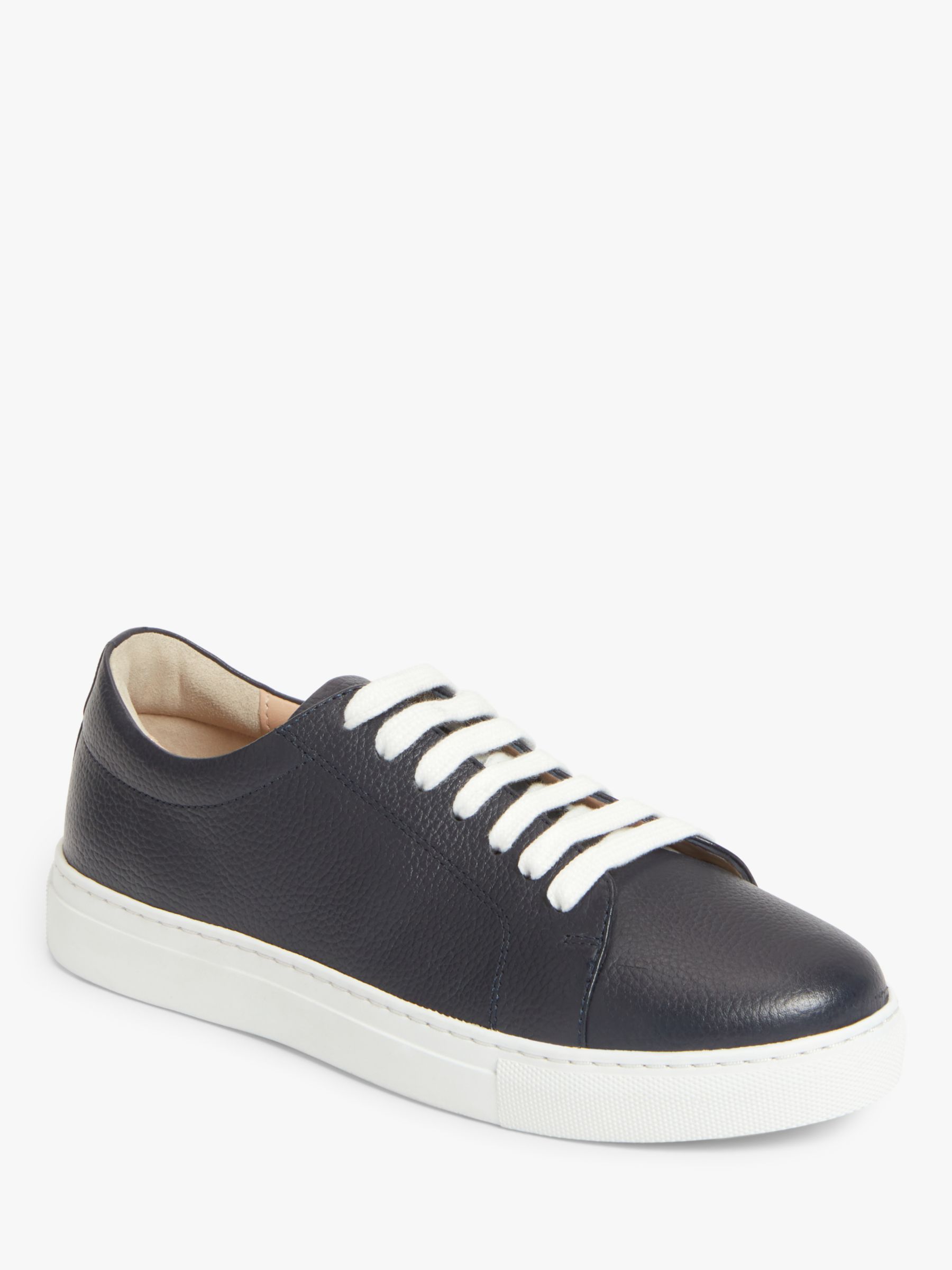 John Lewis Florette Wide Fit Leather Trainers, Navy at John Lewis ...