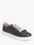 John Lewis Florette Wide Fit Leather Trainers, Navy Milled Lea