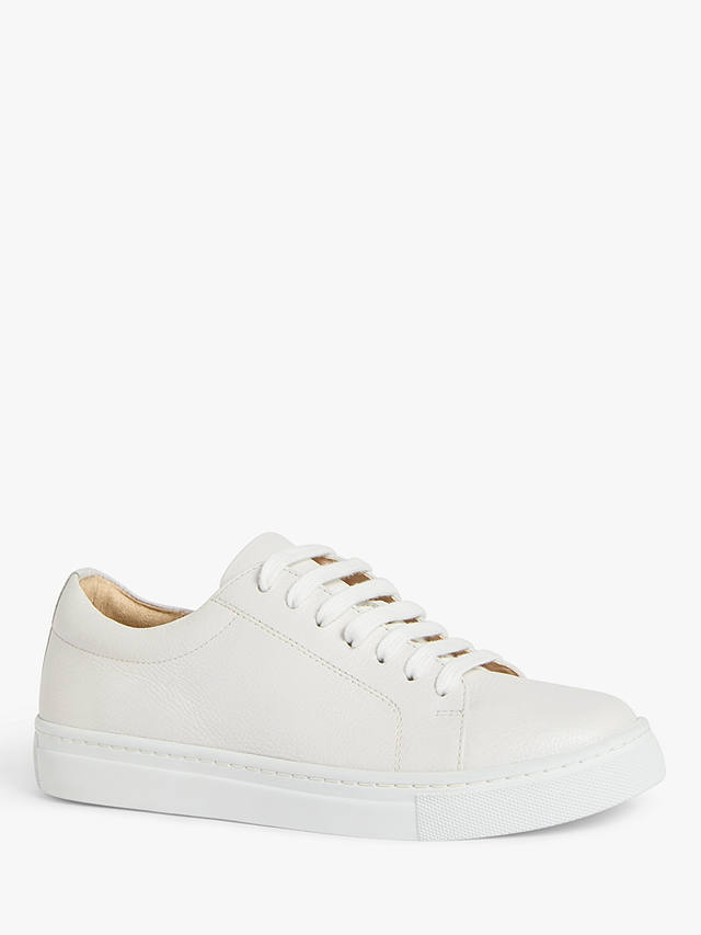 John Lewis Florette Wide Fit Leather Trainers, White Milled Lea