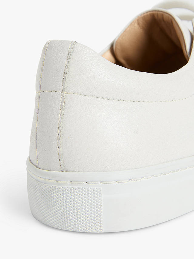 John Lewis Florette Wide Fit Leather Trainers, White Milled Lea